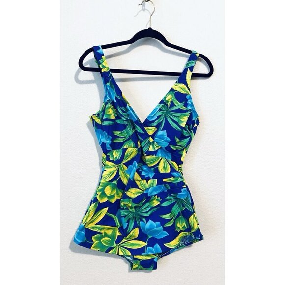 Cole of California Swimwear Womens 16 Tropical Floral Faux Wrap Retro 80s Beachy - Picture 1 of 7